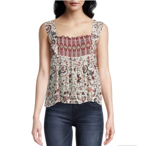 NOT FOR SALE NWT Nicole Miller Jakarta Print Pleated Tank in Brown Multicolor - Picture 2 of 7